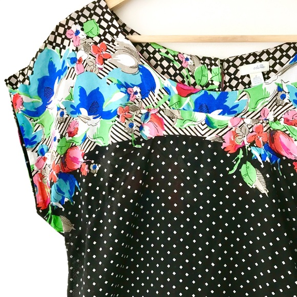 Anthropologie Odille Floral & Geometric Drapey Top - Picture 2 of 9